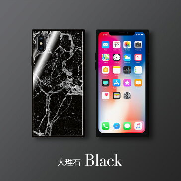 iPhoneXs ケース スクエア型 iPhone ケース TILE 大理石 背面強化ガラス EYLE iPhoneXs/X対応 おしゃれ 耐衝撃 タイル