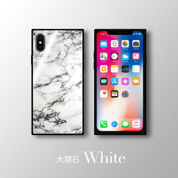 iPhoneXs ケース スクエア型 iPhone ケース TILE 大理石 背面強化ガラス EYLE iPhoneXs/X対応 おしゃれ 耐衝撃 タイル