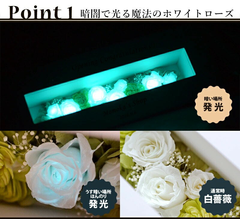 【名入れ花ギフト】光る バラ ホワイト アートフレーム（シャイニングローズ）プリ...