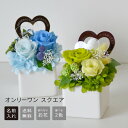 ■【プチプラギフト 花】名入れ only one プリザ スクエア(グリーン&ブルー) メッセージ プレゼント(枯れないお花)<メッセージ名入れ可能><誕生日 ...