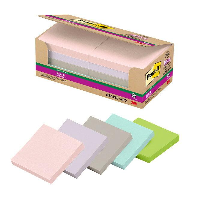 【スリーエム】ポスト・イット　強粘着ノート　再生紙　75mmx75mm（90枚×10パッド）　[6541SS-AP2]