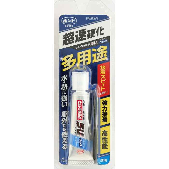 ●超速硬化で超強力接着。●水・熱・衝撃に強く、屋外でも使用可能。●入数：1本 ●容量：10ml●成分：シリル化ウレタン樹脂系●ヘラ1枚付●金属・コンクリート・発泡スチロールなどの超速接着に●荷姿サイズ：70×170×30 mm