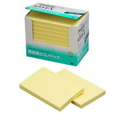【スリーエム】ポストイット 再生紙 ノート お買い得パック 127×76mm イエロー （10個入)
