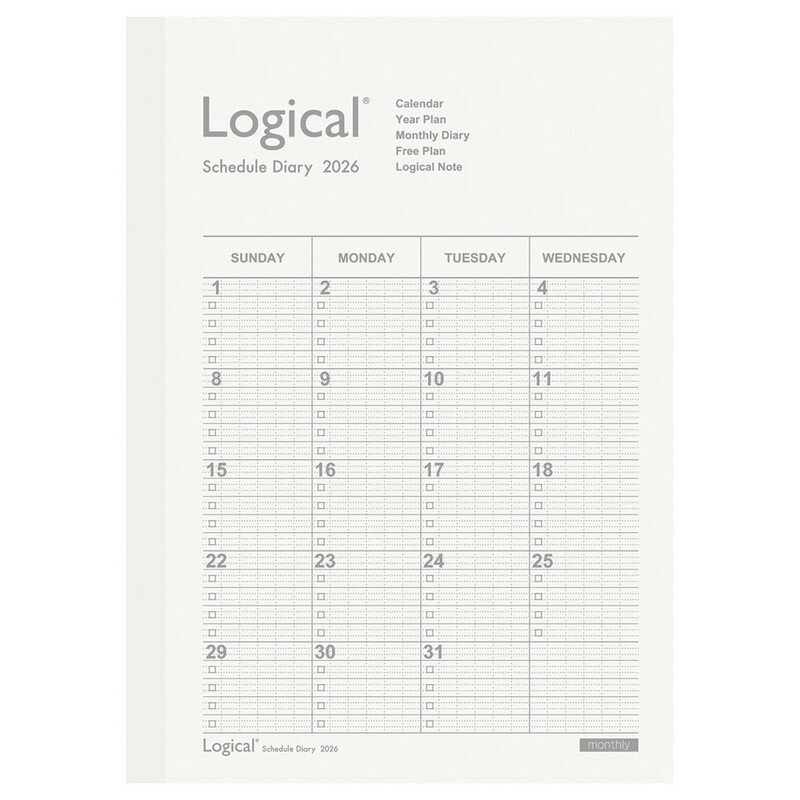 【ナカバヤシ】2026年手帳 ロジカルダイアリー2026月間ノートタイプA／A5／ホワイト [NS-A502-26AW] 【10冊まで追跡可能メール便対応可能】