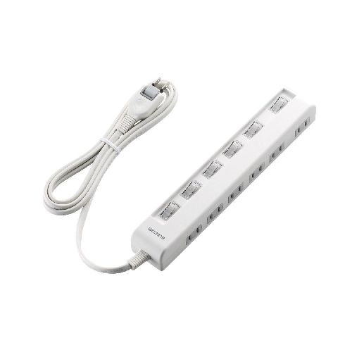 ≪ELECOM(エレコム)≫個別スイッチ付 省エネタップ 横挿しタイプ （2.0m：ホワイト） T-E5C-2620WH(2.0)