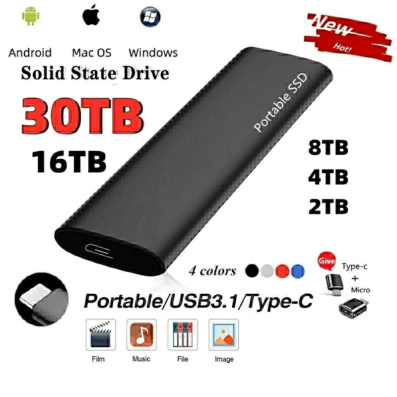 ポータブルSSD 外付けSSD 外付けハードディスク 500GB 1TB 2TB 4TB 超薄型ポータブ...