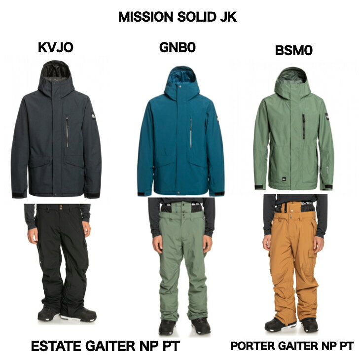 【上下セット10％OFF】スノーボードウェア 23-24 QUIKSILVER MISSION SOLID JK + PORTER GAITER NP PT 正規品　即納可能 スノボ　スノボー　スノーボード　ウェア　ウエア　スリーセブン　ノマディック　ジャケット セットアップ　クイックシルバー　ゴアテックス セットアップ　QUIKSILVER MISSION SOLID JKMISSIONシリーズのソリッドジャケットは、リサイクル素材を使用したサスティナブルなジャケットです。撥水・防水・透湿性に優れ、機能面も充実、シンプルな1着を探している方におすすめ。商品詳細素材1:ポリエステル100％ 素材2:ポリエステル100％ S/肩幅:48・身幅:60・着丈:75・袖丈:70cmM/肩幅:49・身幅:60.5・着丈:77.5・袖丈:71cmL/肩幅:51・身幅:63・着丈:79・袖丈:72cm防水・透湿性： 10K Quiksilver DryFlightテクノロジー [10,000mm/5,000g]表地：100% リサイクルポリエステル PFC FREE DWR加工裏地：リサイクル素材混紡ポリエステルタフタ、起毛トリコットインサレーション：Quiksilver WarmFlight Eco [ボディ 60g、スリーブ・フード 40g]主要箇所に防水シームテープ加工アジャスター付きヘルメット装着対応フード雪の侵入を防ぐパウダースカートパウダースカート着脱用固定スナップジャケット・パンツ連結用ループメッシュ付きベンチレーションライクラハンドゲイター袖にパスポケットチェストポケットハンドポケットインナーポケットゴーグルポケットPORTER GAITER NP PTベーシックなシルエットはどのジャケットとも合わせやすく、着る人を選ばない人気のカーゴパンツです。ウエストには雪の侵入を防ぐパウダーガードが付き、機能面も充実。ハンドポケットに配置されたコードで、裾丈の調節が可能です。商品詳細素材1:ポリエステル100％ 素材2:ポリエステル100％ S/ウェスト:88・ヒップ:116・股上:28.5・股下:79・裾幅:28cmM/ウェスト:92・ヒップ:120・股上:30・股下:80・裾幅:29cmL/ウェスト:99・ヒップ:123・股上:31.5・股下:82・裾幅:30cm防水・透湿性： 10K Quiksilver DryFlight®テクノロジー [10,000mm/5,000g]表地：100% リサイクルポリエステル PFC FREE DWR加工裏地：ボディマッピングを採用した起毛トリコット、リサイクル素材混紡ポリエステルタフタインサレーション：SHELL主要箇所に防水シームテープ加工ジャケット・パンツ連結用ループウエスト調節機能ウエストゲイターメッシュ付きベンチレーション雪の侵入を防ぐブーツゲイター裾幅調節機能裾丈調節機能ハンドポケットバックポケットカーゴポケット※当店は実店舗と在庫を共有しています。オーダー後に完売の連絡を差し上げる場合もあるので、ご理解とご協力お願いします。※発送先が沖縄、北海道、離島の場合追加送料をいただく場合がございます。送料は、郵便番号をご記入の上お問い合わせください。購入後加算となった場合、注文確定前にご連絡させていただきます。 2