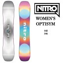 スノーボード 【NITRO】WOMEN'S OPTISYM 23-24　正規品　即納可能 スノーボード　板　ボード　スノボ　スノボー　ローム　gnu　snowboard ナショナル　エージェント　ジブ　パーク　フリースタイル ラヴィーン　フリーライド sims フリースタイルに適したOptisymスノーボードは、Nitroの非対称ツインシェイプとCam-Out Camberの夢の組み合わせを備えており、最も平凡な地形でも刺激的なキャンバスに変える完璧なフレックスとレスポンスを提供します。Optisymのミッドワイドシェイプは、トゥとヒールの引きずりを軽減し、カーブ、バター、フラットランドトリックの進歩に不可欠です。非対称ツインシェイプとデュアルディグレッシブサイドカットにより、山全体をカービングしたりナビゲートしたりする際の無限のコントロールが可能になります。Cam-Out CamberとWhiplash Core Profileにより、素早い高さのあるオーリーが保証され、ノーズとテールのフレックスパターンにより、プロのようにバターを保持できます。サイドヒット、フラットランド、カービング、ジブなど、山のどこでも使用できるミッドワイドフレンドリーなフリースタイルスノーボードをお探しなら、Optisymはあなたの中の楽観的なポータルを再燃させるために必要なボードです！だから、フレンドリーなフリースタイル革命を一緒に始めましょう！【購入特典】クリーニング：工場内でついた汚れを落とします。ベースワックス：ベースワックスを行います。錆び防止のため、塗りっぱなしで発送しますが、滑走には問題ありません。開封後から最速で滑走したい場合はスクレーパーで削ってください。ダリング：対人衝突時の怪我を軽減するためにノーズとテールのエッジを落とします。滑走性能に影響はありません。ビべリング：滑走性向上の為、有効エッジに少しづつ角度をつけていきます。※当店は実店舗と在庫を共有しています。オーダー後に完売の連絡を差し上げる場合もあるので、ご理解とご協力お願いします。※発送先が沖縄、北海道、離島の場合追加送料をいただく場合がございます。送料は、郵便番号をご記入の上お問い合わせください。購入後加算となった場合、注文確定前にご連絡させていただきます。 2