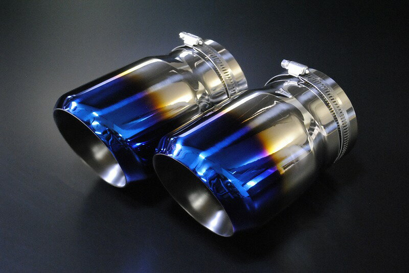 CX-5 KF ユーロ マフラーカッター 100mm ブルー 耐熱ブラック塗装 2本 高純度SUS304ステンレス MAZDA ［B11B］