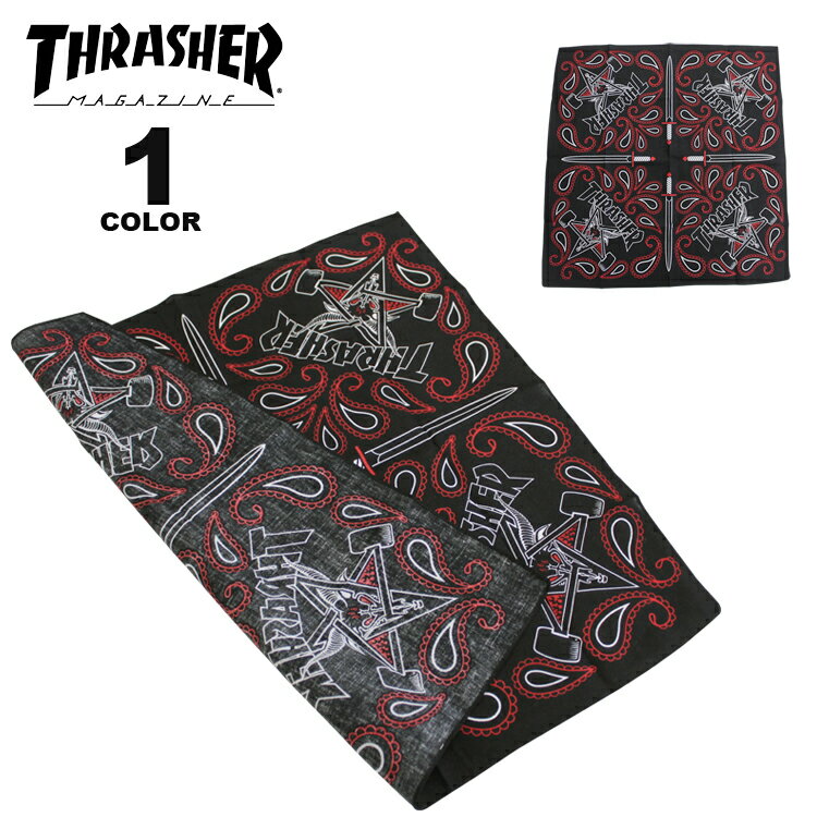 【公式】 スラッシャー バンダナ THRASHER NEW SKATE GOAT BANDANA スカーフ メンズ レディース ユニセックス ブラック 黒