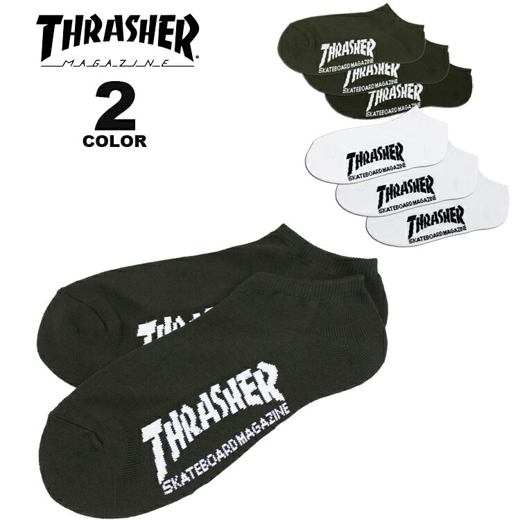 【全品P5倍 5/20 00:00から5/27 01:59まで】【公式】スラッシャー ソックス THRASHER MAG ANKLE SOCKS 3PAIRS 3足組 ショート丈 くるぶし丈 メンズ 靴下 フリーサイズ 25-27cm ロゴ入り 全2色