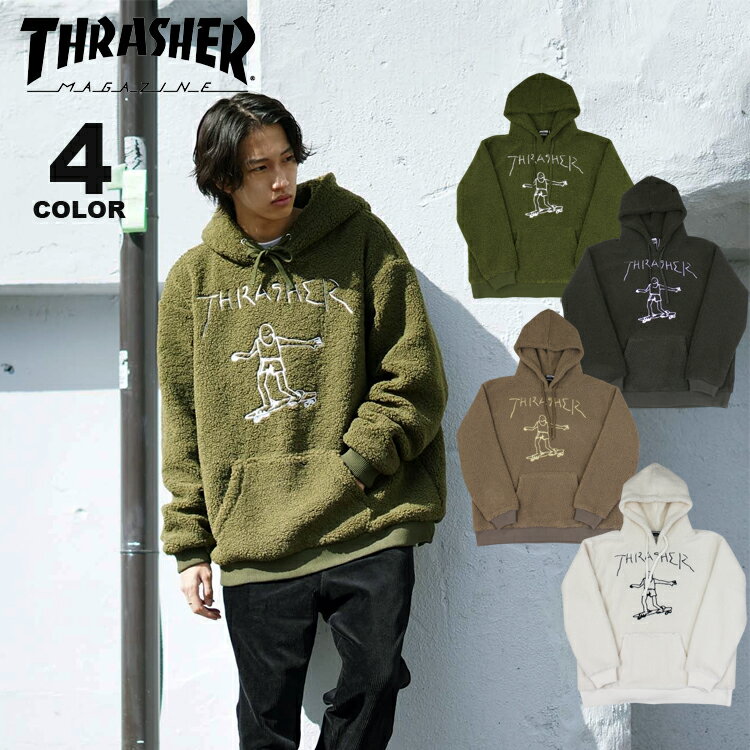 【SALE】【公式】 スラッシャー ボア フーディ THRASHER GONZ ART BOA FLEECE HOODIE PULLOVER PARKA フリース プルオーバー パーカ パーカー ビッグシルエット リラックスフィット マークゴンザレス ゴンズ メンズ レディース ユニセックス 全4色 S-XL アウトレット