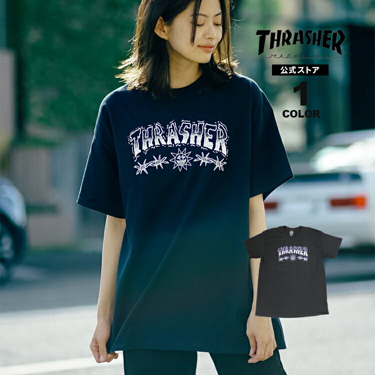 【SALE】アウトレット スラッシャー Tシャツ THRASHER BARBED WIRE by MIKE GIGLIOTTI S/S T-SHIRTS 半袖 TEE インポート メンズ レディース ユニセックス ブラック 黒 M-XL 【公式】