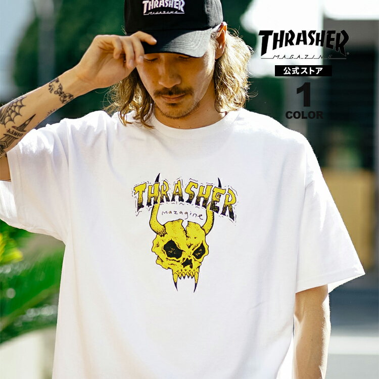 【SALE】アウトレット スラッシャー Tシャツ THRASHER BARBARIAN by MIKE GIGLIOTTI S/S T-SHIRTS 半袖 TEE インポート メンズ レディース ユニセックス ホワイト 白 M-XL【公式】