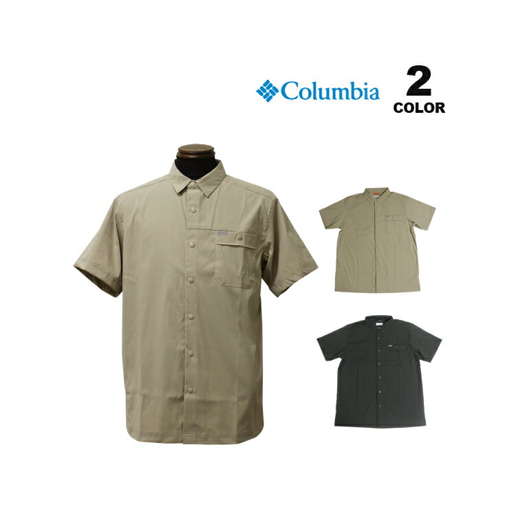 コロンビア シャツ Columbia Landroamer Ripstop S/S Shirt ランドローマー リップストップ 半袖シャツ メンズ ストレッチ サンプロテクション オムニシェイド UPF50 オムニシールド 撥水 レギュラーフィット 全2色 M-XL