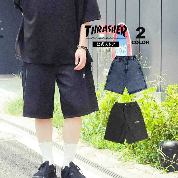 樂天商城 - 【全品P10倍 5/7 10:00から5/18 09:59まで】スラッシャー ハーフパンツ THRASHER DENIM PAINTER HALF PANTS SHORTS デニム ショーツ ショートパンツ ワイドシルエット ボトムス メンズ レディース ユニセックス 全2色 M-LL 【公式】