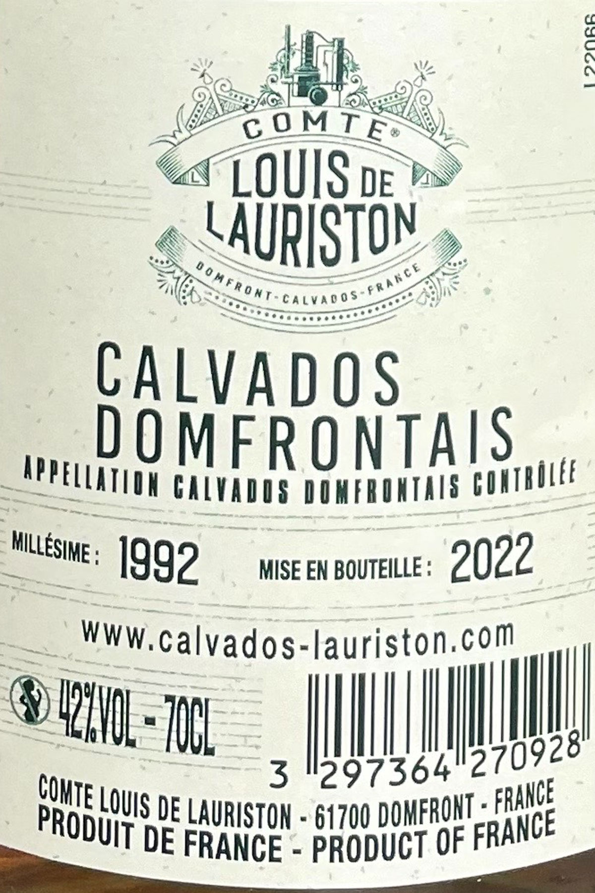 ローリストン カルバドス ドンフロンテ 1992 / Louis De Lauriston Calvados Domfrontais [1992][BCa] 2