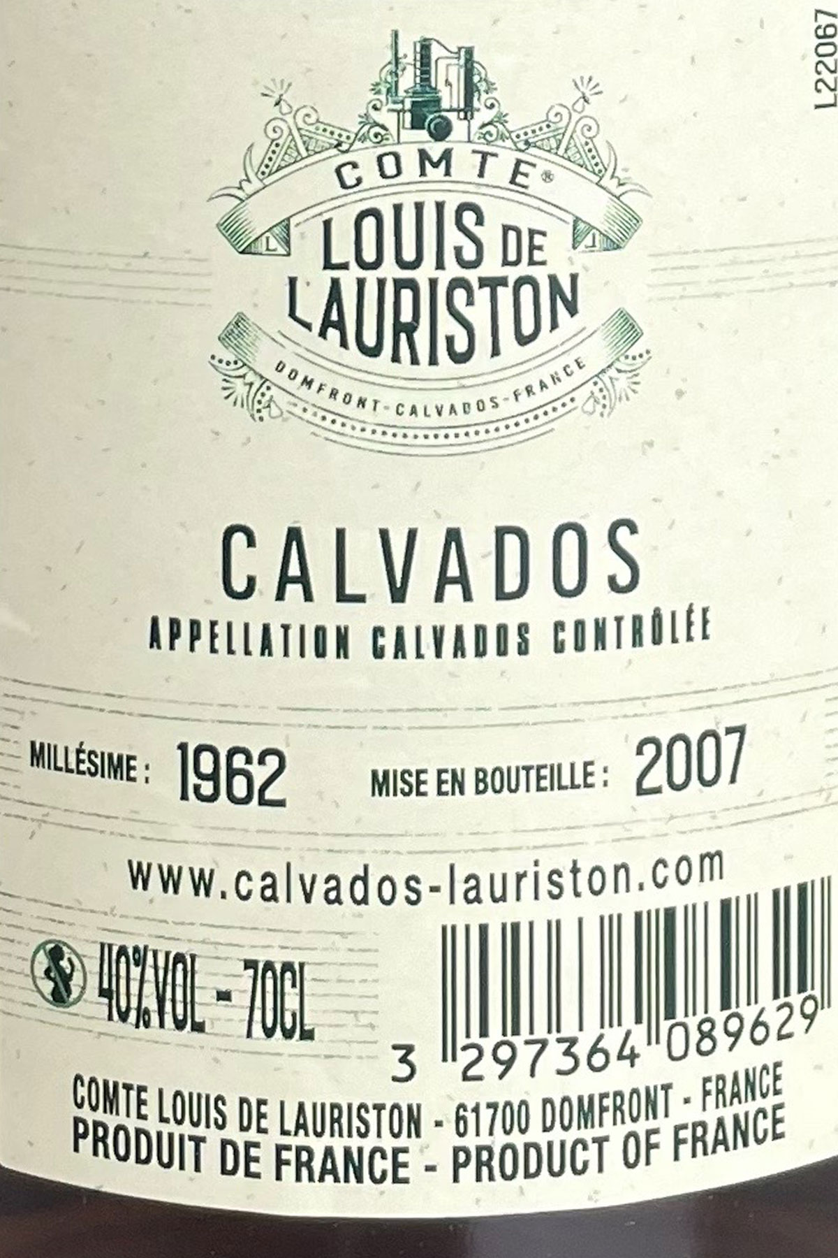 ローリストン AC カルバドス 1962 / Louis De Lauriston AC Calvados [1962][BCa]