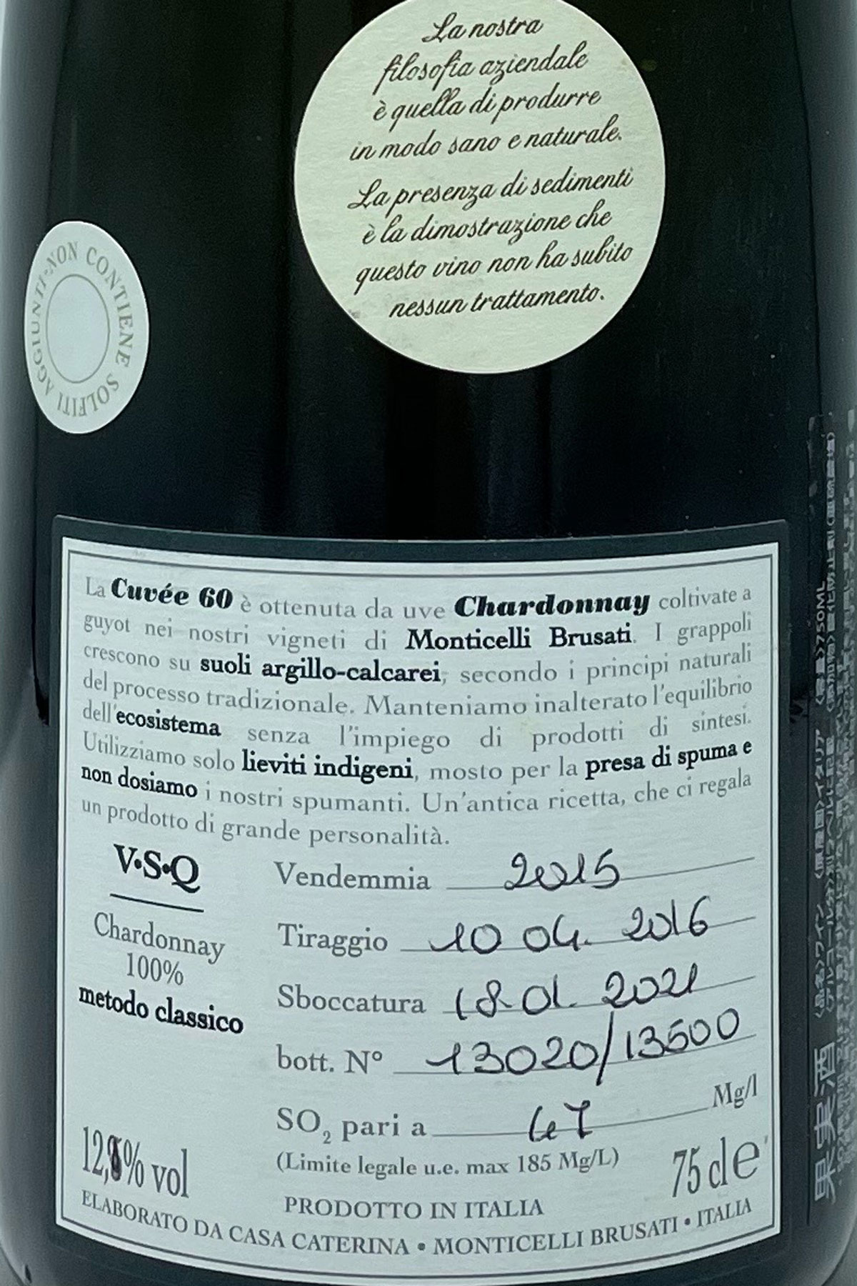 ブリュット ナチュール キュヴェ セッサンタ 2015 / Brut Nature Cuvee 60 NV 2015 Casa Cate [スパークリング][FR] rifuku-10008847 Wine shop Cave サンプル画像2