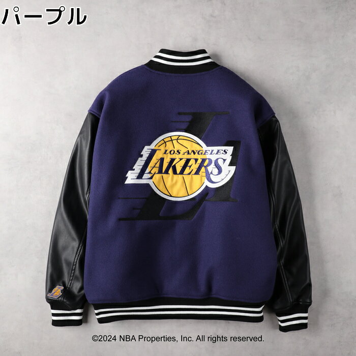 NBA 別注 チームロゴスタジャン アウター ブルゾン メンズ 男性 バスケ チームロゴ エコレザー フェイクレザー 裏地 アップリケ 刺繍 カジュアル アメカジ エヌビーエー Right-on ライトオン NBA-ROM-05のサムネイル