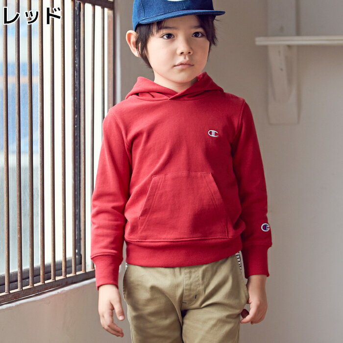 Champion ワンポイントパーカー キッズ　全6色　100-140 カットソー おしゃれ トップス 春服 秋服 クルーネック 綿 ブラック ホワイト ペア お揃いRight-on,ライトオン,FCS6112,Champion,チャンピオン