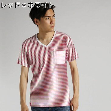 BASIC　INNER 【綿100%】胸ポケット付き天竺ボーダーVネック半袖Tシャツ メンズRight-on,ライトオン,BI384118003,BASIC　INNER,ベーシックインナー