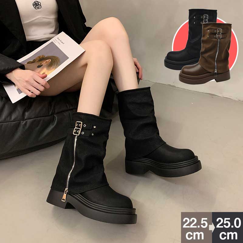 ブーツ レディース ナウシカブーツ 厚底 秋冬 シューズ ローヒール 5cm 身長アップ ショートブーツ 滑り止め 美脚効果 ロングブーツ スリッポン シューズ...