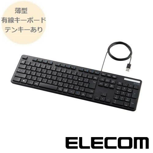 有線薄型フルキーボード 抗菌加工 ブラック TK-FCM108KBK フルキーボード テンキーキーボード エレコム ELECOM