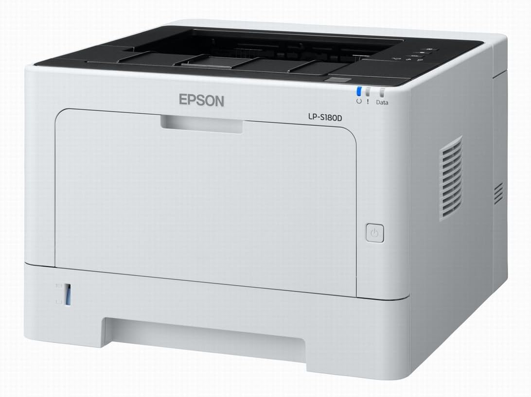 エプソン LP-S180D A4モノクロレーザープリンター 帳票や資料の印刷に便利な、USB接続タイプのモノクロページプリンターです。A4片面印刷は毎分約30枚。自動両面印刷にも標準で対応し、日々の印刷業務をスムーズに進められます。 主な特長 ■ A4モノクロ約30枚/分の高速印刷 ■ ファーストプリント約6.8秒 ■ 自動両面印刷に標準対応 ■ カセット300枚＋MPトレイ120枚、合計420枚給紙 ■ 幅375×奥行393×高さ265mmの省スペース設計（収納時） ■ Hi-Speed USB接続 商品仕様 メーカー・ブランドエプソン／EPSON 型番LP-S180D 印刷方式モノクロレーザー方式 最大用紙サイズA4 対応用紙A4〜A6、ハガキ、封筒など（用紙により給紙方法・条件が異なります） 印刷速度A4モノクロ片面：約30枚/分 ファーストプリント約6.8秒 解像度600×600dpi 自動両面印刷対応（A4・B5・A5タテ） 給紙容量用紙カセット300枚＋MPトレイ120枚、合計420枚（64g/m?普通紙使用時） 接続Hi-Speed USB 有線LAN・無線LAN非対応 コピー・スキャン・FAX非対応 本体サイズ収納時：幅375×奥行393×高さ265mm 質量約14kg（消耗品含む） ご購入前にご確認ください 本製品はUSB接続モデルです。ネットワーク接続やスマートフォンからの直接印刷には対応していません。USBケーブルは付属しないため、USB接続で使用する場合は別途ご用意ください。ご使用のOSへの対応状況は、メーカーの最新情報をご確認ください。