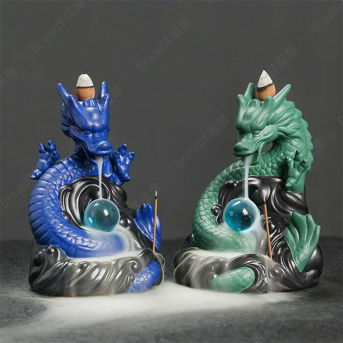 incense Burners - 倒流香用龍倒流香用香炉瞑想仏陀エネルギーワーク幻想的煙倒流香香炉インテリアオブジェ陶器風水置き物置物香立て線香おしゃれかわいいお香立て線香立て仏具お線香贈り物流川香