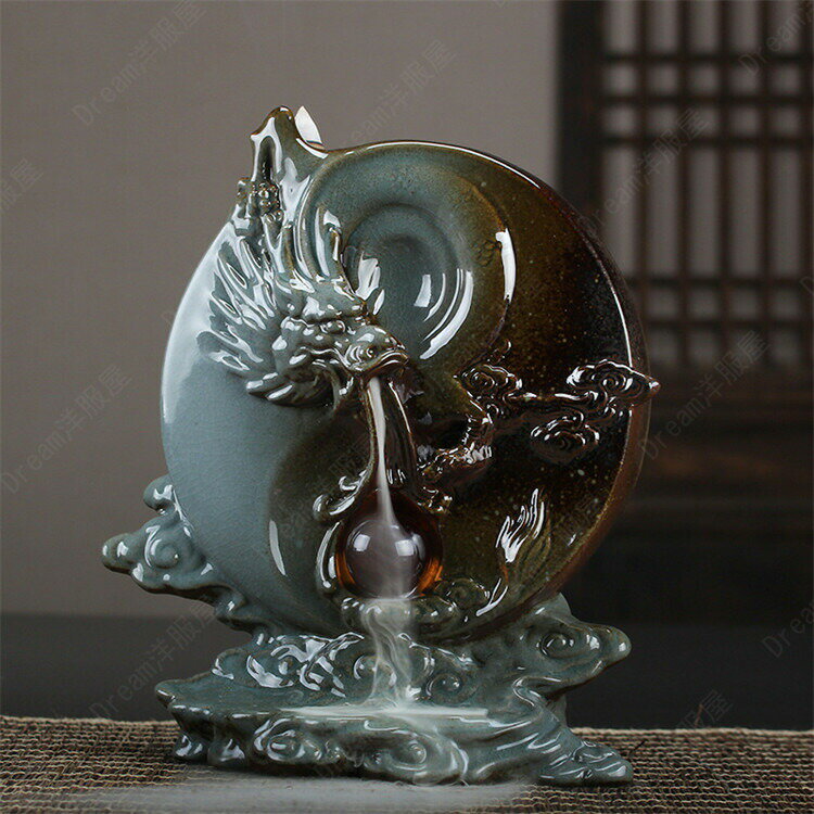 incense Burners - 倒流香用龍倒流香用香炉瞑想エネルギーワーク幻想的煙倒流香香炉インテリアオブジェ陶器風水置き物置物香立て線香おしゃれかわいいお香立て線香立て仏具お線香贈り物流川香祥龍盛世工芸品