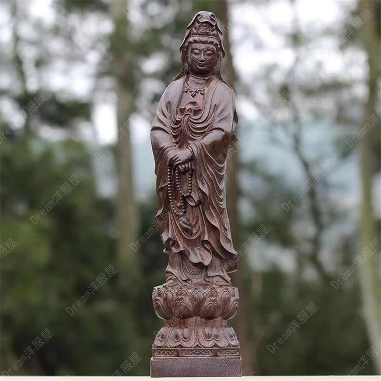サイズ別聖観音菩薩座像癒し仏具仏像菩薩像観音像木彫り彫刻菩薩像置物インテリア黒檀皮黒木観音様唐金置物オブジェインテリア美術品贈答品仏教寺仏閣神様縁起物置物飾り物癒し