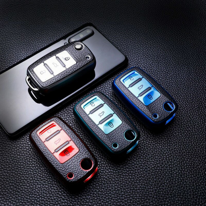 フォルクスワーゲン専用レザー調TYPEA3ボタン式TPUソフトスマートキーケースビートルゴルフポロパサートジェッタティグアンシロッコトゥーランシャラントゥアレグ父の日母の日誕生日プレゼントキーホルダーキーリング