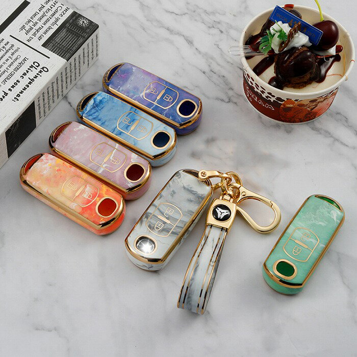 マツダ専用大理石調マーブルエレガントオーロラグラデーションTYPEA2ボタン式TPUスマートキーケースデミオロードスターCX-3CX-5CX-8アテンザプレマシービアンテキーレス車の鍵父の日母の日誕生日プレゼントクリスマスキーホルダーキーリングMAZDA