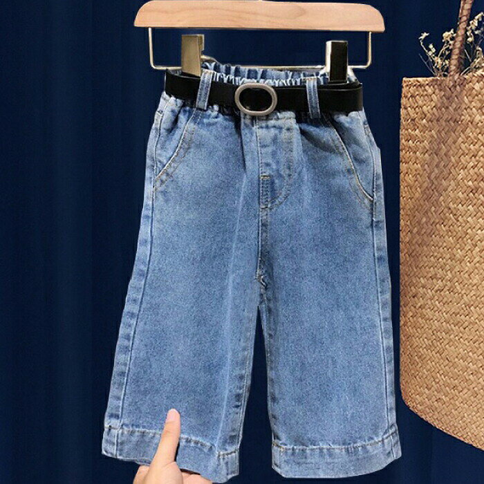 キッズガウチョパンツキッズデニムパンツマキシ丈子供服デニムパンツ長ズボンワイ...