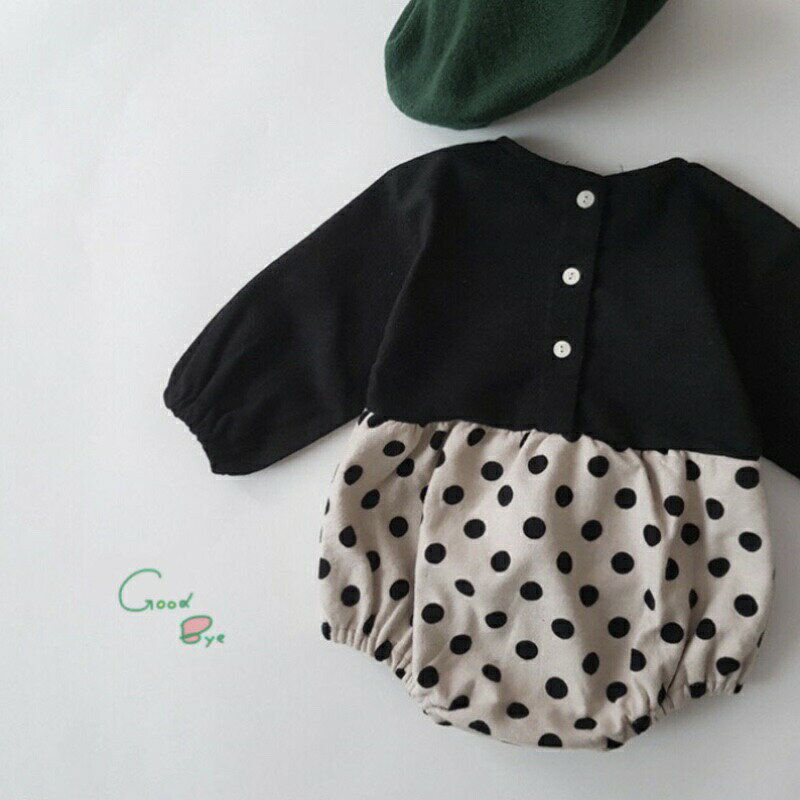 キッズベビー服ロンパースヘアバンド付き赤ちゃんドット柄水玉チェック柄オールインワン長袖子供服女の子プレゼント出産祝い60cm70cm80cm90cm