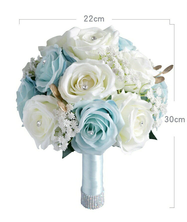 Rikutonaショップのウェディングブーケブーケカラーブルー薔薇花束ブーケブーケウェディングブーケ/造花ブーケ/ブライダルブーケ/ラウンドブーケ/トスブーケ/結婚式/花束卒業入学壮瞥父の日お中元ひな祭り桃の節句誕生日花ギフトウェディングマーチお供え開店祝い｜アングル2