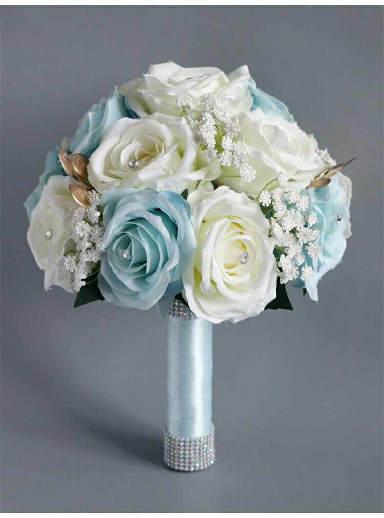 Rikutonaショップのウェディングブーケブーケカラーブルー薔薇花束ブーケブーケウェディングブーケ/造花ブーケ/ブライダルブーケ/ラウンドブーケ/トスブーケ/結婚式/花束卒業入学壮瞥父の日お中元ひな祭り桃の節句誕生日花ギフトウェディングマーチお供え開店祝い｜アングル3