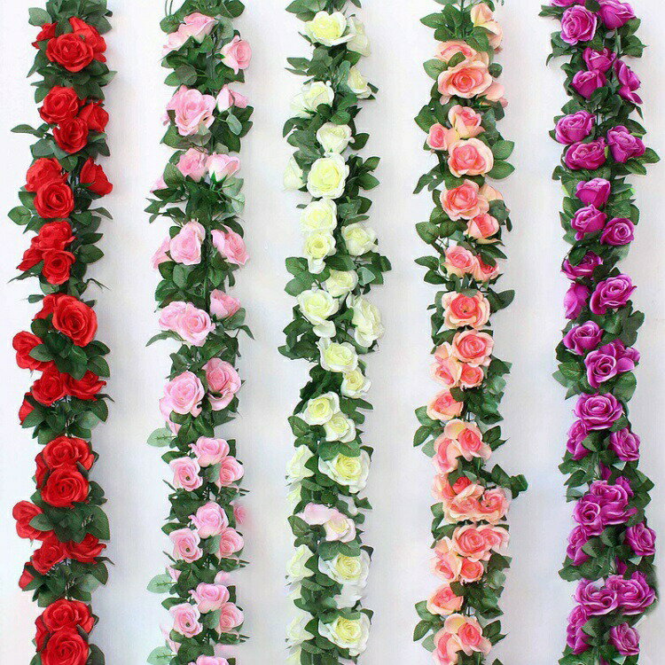 Other - 造花藤バラ薔薇吊り下げ壁掛け2.3M1本9輪の花枯れないフェイクフラワー背景人工観葉植物飾り付けインテリアウェディング結婚式花園宴会デコレーションアイテム誕生日パーティーウェルカムスペースフォトブース部屋飾り1本/5本/10本