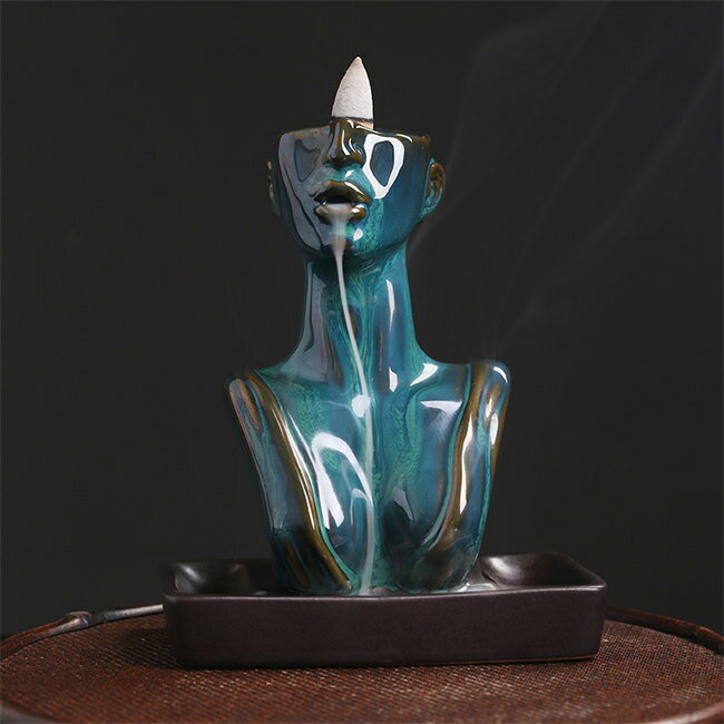 incense Burners - 倒流香用ビューティ倒流香用香炉幻想的煙倒流香香炉インテリア陶器風水置き物置物香立て線香おしゃれかわいいお香立て線香立て仏具お線香贈り物流川香香炉逆流香バーナー陶器製セラミックブルー/ブラウン
