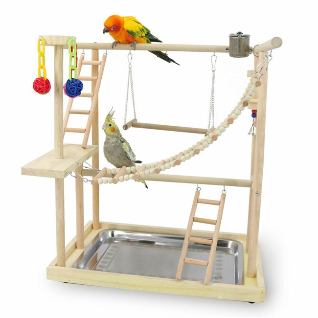 高さ約54.5cmインコ遊び場2層バードアスレチック玩具スタンド止まり木はしご食器水器鳥巣カゴ遊園地秋千ラダーベル鳥の巣鳥栖オウムブランコ鳥グッズセキセイインコ文鳥アスレチック玩具スタンド止まり木原木
