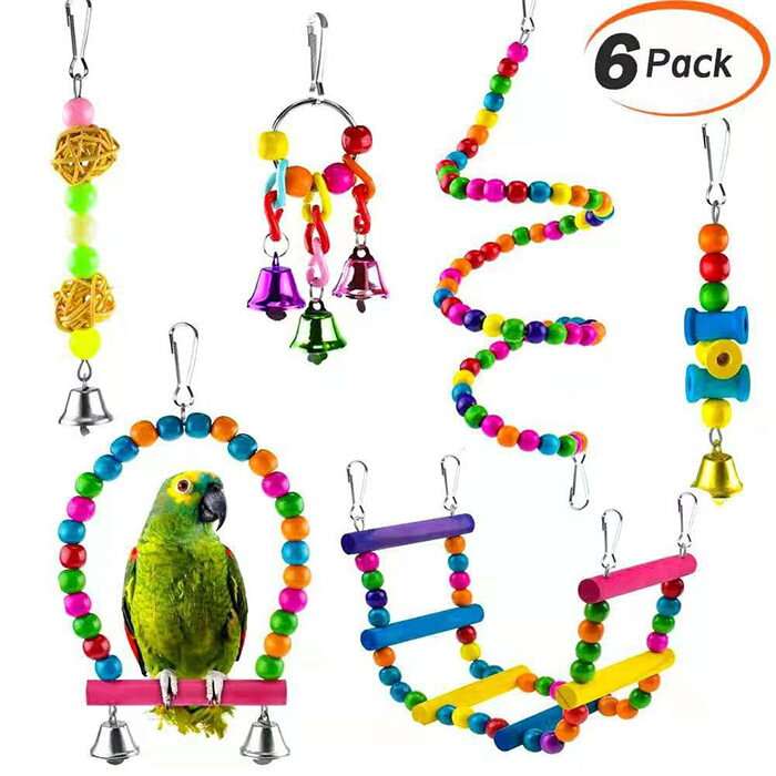 大満足の6点セット！インコバードトイ鳥おもちゃオウムブランコ鳥グッズ遊び場バー...