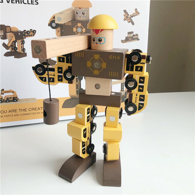 木のおもちゃロボットパズルシリンダーブロック積み木磁石ブロック立体パズルキッズ知育玩具おもちゃ木製おもちゃギフト子供インテリア引っ越し祝い新築祝いクリスマスプレゼント3歳4歳贈り物誕生日誕生日プレゼントレール出産祝い