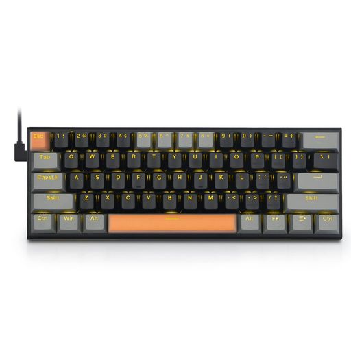 E元素メカニカルキーボード61キー 青軸を採用のゲーミングキーボード 黄色のLEDバックライト付き 60%小型コンパクトキーボード USB有線英語配列 WINDOWS/MACに対応ゲーム用キーボード (ブラック+グレー青軸) E元素メカニカルキーボード61キー 青軸を採用のゲーミングキーボード 黄色のLEDバックライト付き 60%小型コンパクトキーボード USB有線英語配列 WINDOWS/MACに対応ゲーム用キーボード (ブラック+グレー青軸)