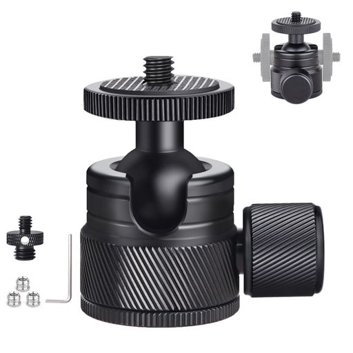 ARTCISE 20MMボール 低重心 雲台 1/4”オス-3/8”オスカメラネジダブルヘッドスタッド付き CNC加工 アルミ 360度回転 パノラマ ボールヘッド 自由雲台 最大耐荷重3キロ