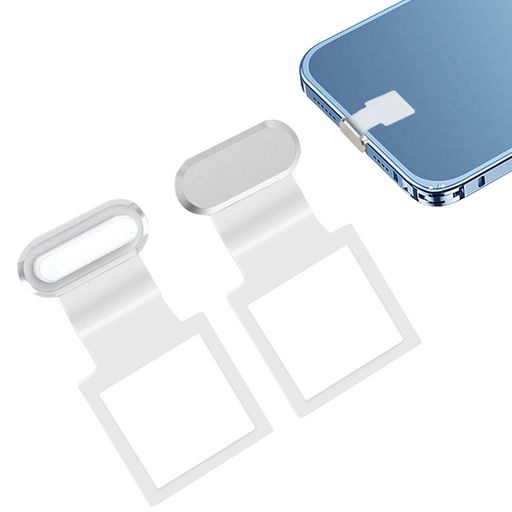 キョドド屋Lightningコネクタカバー2個入り携帯ケース用iphone保護キャップ紛失防止超耐久性防水防塵アルミニウム合金製充電コネクタカバー半透明シリコンシルバー
