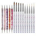 ネイルアートペン15本セットネイルブラシネイル筆極細ドットペンドット棒2WAY用ネイルアートブラシセットジェルネイル用絵描きブラシプルライン線を引くペンネイルツ...