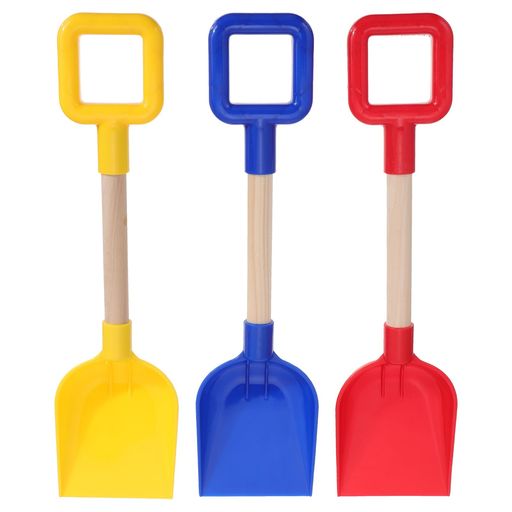 Lurroseキッズ用ビーチシャベルセット3個入木製ハンドル付き砂遊びガーデニングツール夏のビーチや雪遊びに最適(赤、黄、青各1個)