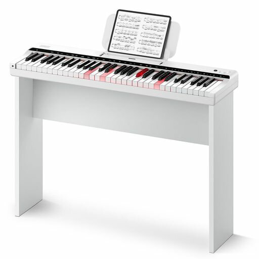 DONNER 電子キーボード ピアノ 61鍵盤 光る鍵盤 充電可能 500音色 300リズム 60デモ MIDI対応 軽量 コンパクト 持ち運び便利 初心者 子供 練習 木製スタンド 譜面台 電源アダプター 日本語説明書付 DK-10S (白)