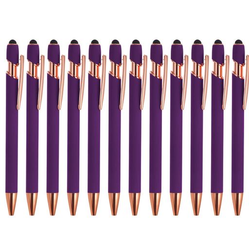 カラー:パープル; 素材:メタル; ポイントサイズ:1MM;長さ:143 MM; パッケージコンテンツ:12 X インクペン スタイラスチップ付き 利点:スタイラスペンの一方の端にはブラックインクボールペン、もう一方の端にはタッチスクリーンスタイラスペンが取り付けられており、従来の筆記とデジタル入力を簡単かつ効率的に切り替えることができます。これらのペンは握り心地がよく、書きやすいです。ボールペンは、滑らかで一貫した線を作ることができる細いペン先を備えています。 使用説明:スタイラス先端を使用するには、ペンを裏返し、タッチスクリーンデバイス上の希望の位置にゴム製スタイラス先端をタッチするだけです。メモや図形描画などに使えます。上の位置にゴム製スタイラス先端をタッチするだけです。メモや図形描画などに使えます。タッチペンは、スマートフォン、タブレット、ノートパソコンなど、あらゆるタッチスクリーンデバイスと互換性があり、仕事や日常的に使用するための多機能ツールとして使用できます。 アプリケーション:当社のスタイラスペンは、ペンとスタイラスペンの機能を1つの便利なバッグにまとめた多機能ツールです。